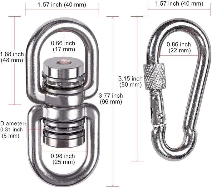 SELEWARE Heavy Duty Bearing Swing Swivel, 360° Rotational Hanging Accessory with 2 Quick Connect Buckles, Ideal for Tree Swing, Hammock Chair, Yoga, Kids Tire Swivel, Heavy Bag Swivel, 1200LB Capacity