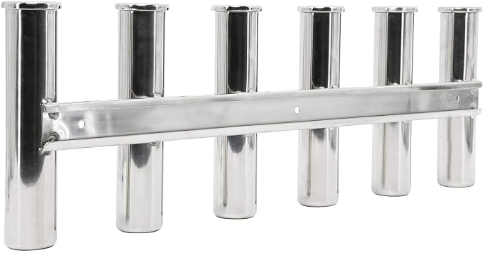 Amarine Made 6 Tube Stainless Steel Fishing Rod Rack Mirror Finish 316 Stainless Steel 6 Rod Rack