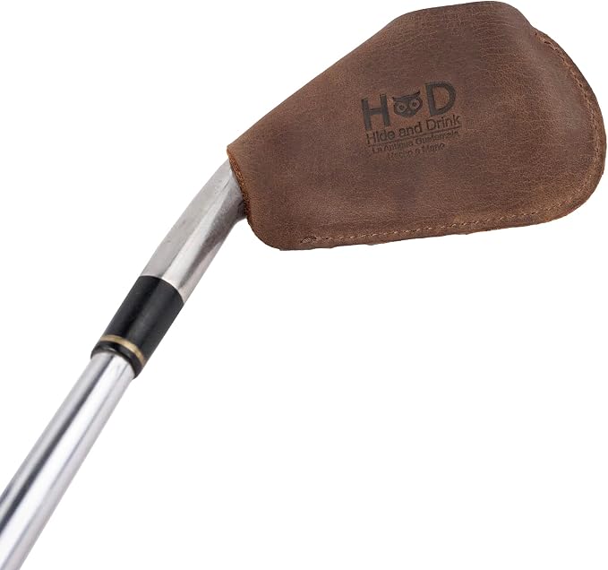 Hide & Drink, Golf Club Headcover Handmade from Full Grain Leather - Durable Iron Head Protector, Compact Accessory, Caddy, Suitable for Outdoor Use - Bourbon Brown