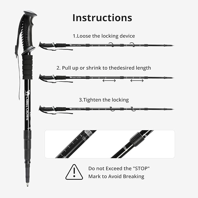 CAMEL CROWN Trekking Poles 2 Pack, Lightweight Hiking Poles for Men Women, 20-43in Adjustable Walking Sticks with Tungsten Carbide Tip & Shock-Absorbing PVC Grip, Backpacking Camping