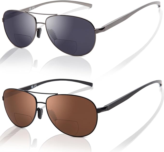 LianSan Premium Aviator Bifocal Reading Sunglasses for Men Women Retro Top Clear Sun Readers UV Protection