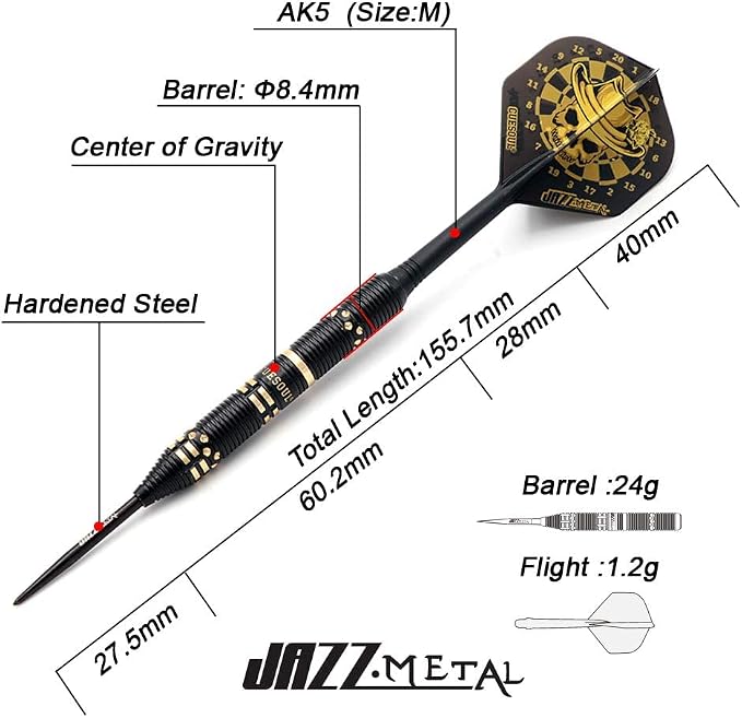 CUESOUL Jazz-Metal Luxury Steel Tip Darts Set 21g/24g/26g with AK5 Integrated Dart Flights
