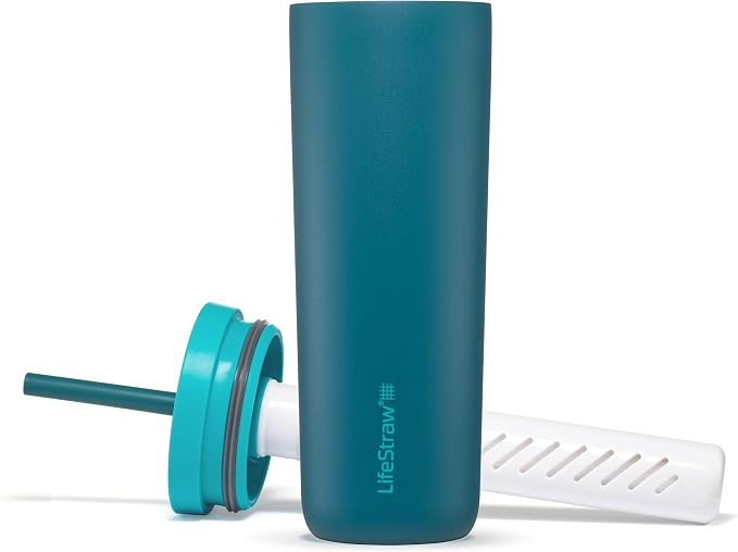 LifeStraw Go Series Tumbler – Double Wall Insulated Stainless Steel Water Filter, Laguna Teal, Designed for Everyday Use, Removes Bacteria, Parasites, Microplastics, and Improves Taste