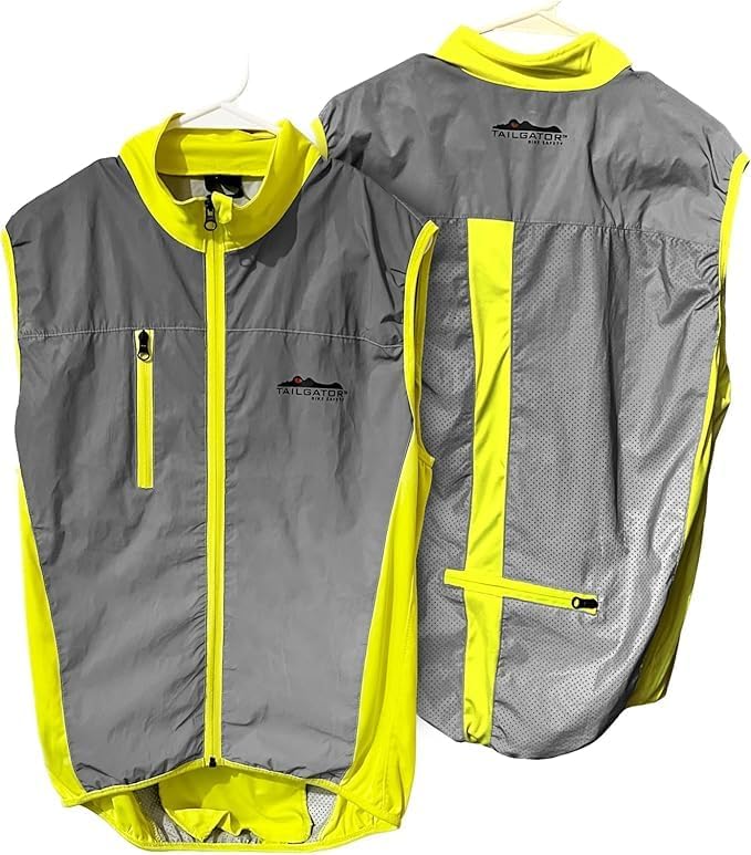Tailgator Vis-Vest Reflective Running & Cycling Safety Vest, Hi-Vis High Visibility Vest for Men & Women, Neon Green Retro-Reflective Glass Beads, Breathable, YKK Zippers, Pockets, XS - XXXL