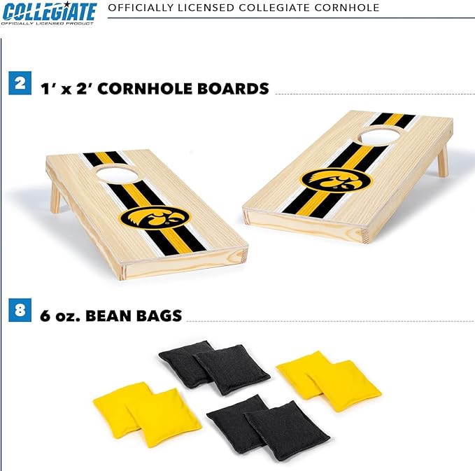 Wild Sports College Portable Size 1' x 2' Solid Wood Cornhole Set with Direct Print HD Team Graphics – Travel Size