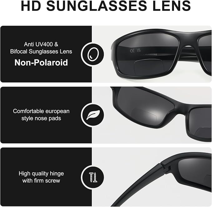 POLARKING Bifocal Reading Sunglasses for Men and Women,Wrap Around Sport Fishing Reader Sun Glasses UV Protection Eyewear