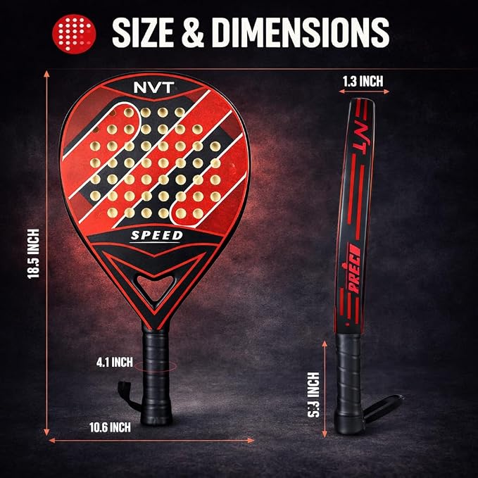 Padel Racket for Adults, Carbon Fiber Frame & Fiberglass Face, Lightweight Power & Control Paddle, Anti-Slip Grip for Training & Match Play Pala Padel Raqueta