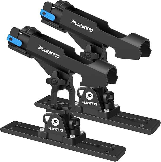 PLUSINNO 2 in 1 Fishing Rod Holders for Boat, Kayak Fishing Rod Holder, Fishing Pole Holders for Track Mount / Deck Mount, Fishing Gear with Fishing Rod Protective Strap, Fishing Accessories & Gifts