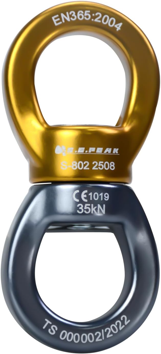 35kN Swing Swivel, CE Certified 360°Rotational Device, Silent Hanging Accessory for Tree Swing, Aerial Dance (Golden+Grey, 35kN)
