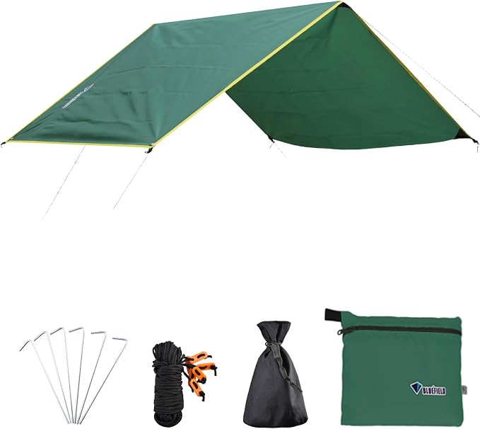 Azarxis Hammock Camping Tarp Rain Fly, Waterproof Tent Shelter Awning Sunshade Cloth Picnic Mat for Outdoor Hiking Beach Backpacking - Included Guy Lines & Stakes