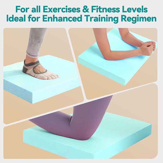 Extra Large Yoga Exercise Balance Pad - Thick Non-Slip Stability Cushion for Pilates and Exercise - High Density Foam Trainer for Core Strength Home Gym - Bonus: 10-Position Resistance Band!