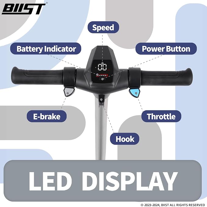 BIIST Foldable Electric Scooter for Kids, with LED Front Head Lights, Bar Lights, Shining Pedal Lights, LED Display, Dual Brakes 150W Motor Kids Electric Scooter， UL2272 Approved