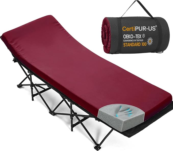 CYMULA Camping Cot Pad 2 Inch Memory Foam, Camping Pad for Folding Cot and Foldable Cot, Portable Roll Up Camp Gear for Car Camping Travel Tent, Non-Slip Waterproof Bottom, Removable Cover, Pad Only