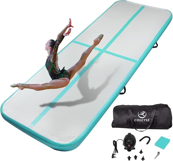Inflatable Gymnastics Tumbling Mat, 4/8 Inch Thick 10/13/16/20/23FT Training Mat with Electric Air Pump, Non-Slip Waterproof PVC for Home Gym Outdoor Cheerleading Yoga Taekwondo