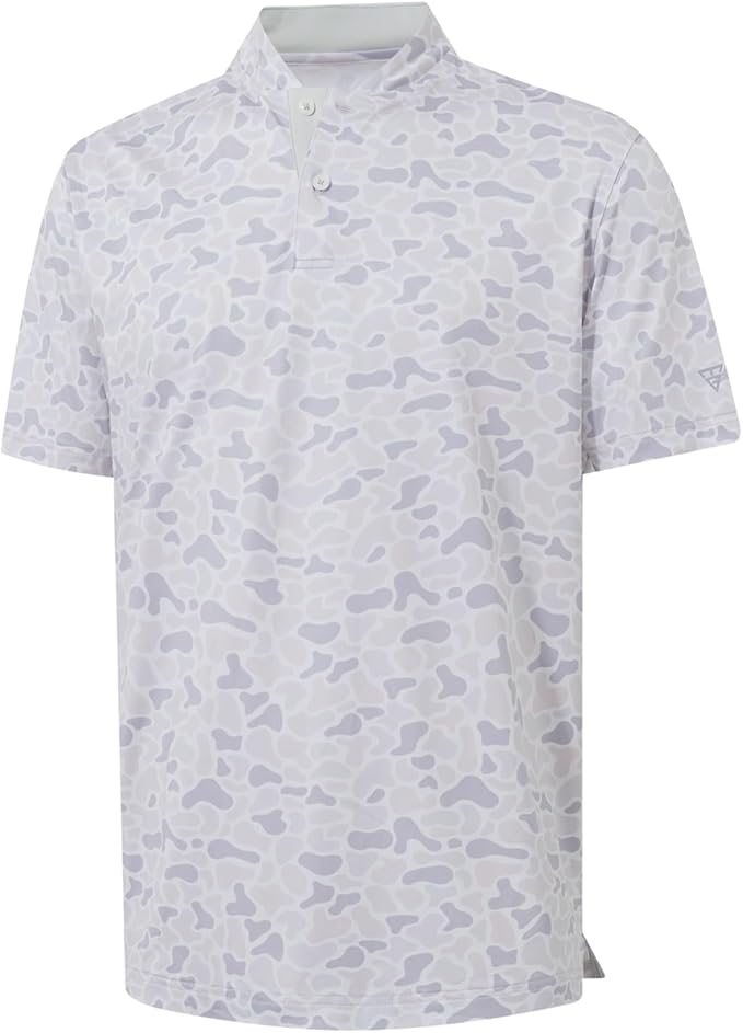M MAELREG Golf Shirts for Men Collarless Performance Dry Fit Stretch Henley Casual Printed Mens Polo Shirts Short Sleeve