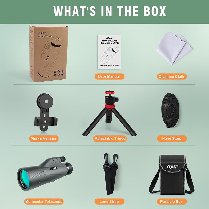 12x56 High Power Monocular Telescope with Smartphone Adapter Tripod Travel Bag, Larger Vision Monoculars for Adults with BAK4 Prism & FMC Lens, Suitable for Bird Watching Hunting Hiking Camping