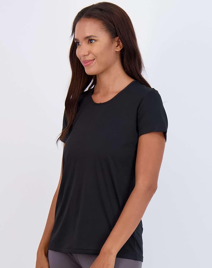 Real Essentials 5 Pack: Women's Short Sleeve T-Shirts Workout Tops Fitness Pilates Gym Activewear Athletic (Plus Available)