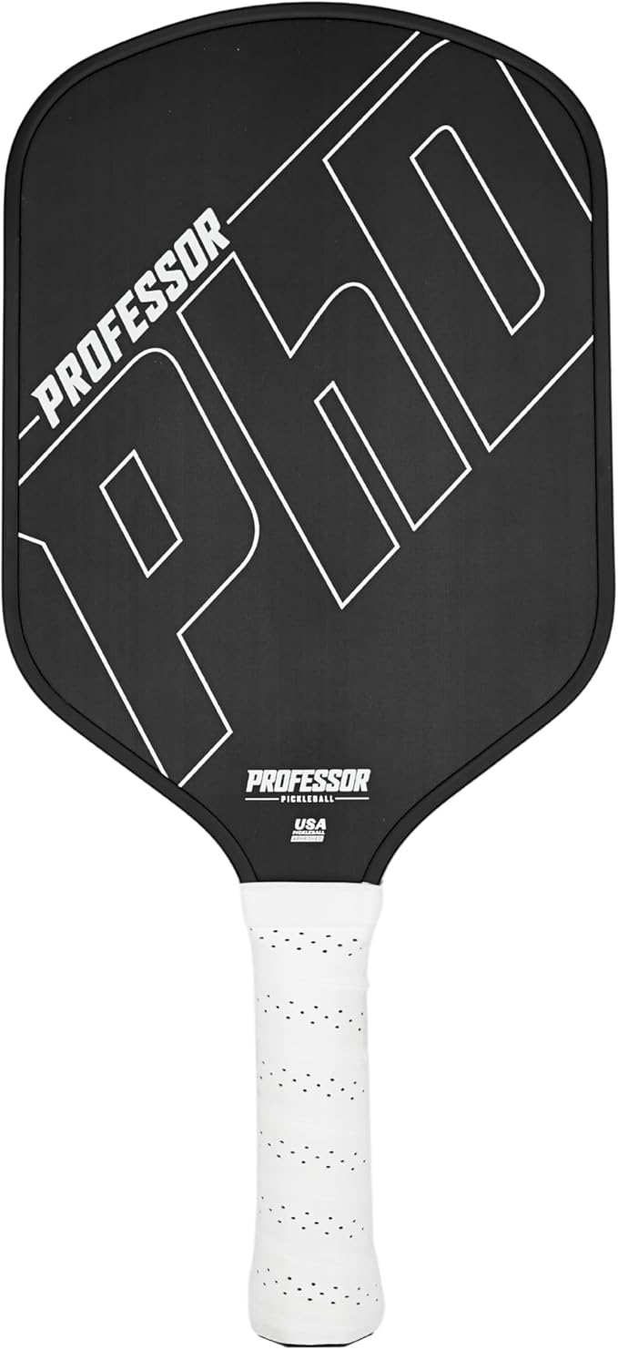 Professor PhD Raw Carbon Fiber Premium Pickleball Paddle Racket - USA Pickleball Approved - Honeycomb Core - Power & Control