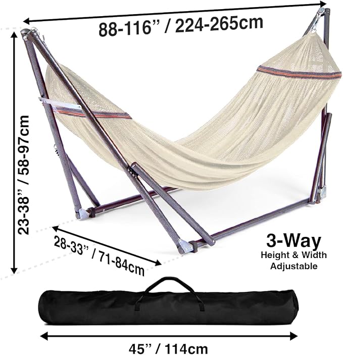 Best Home Fashion Portable Hammock with Collapsible Steel Stand, 450 lbs Capacity, No Tools Assembly, Carrying Bag Included, Perfect for Indoor Outdoor Backyard Patio Camping Beach, Ivory