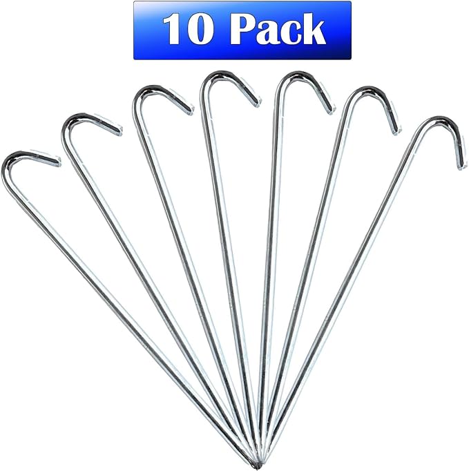Steel Tent Stakes, Heavy Duty Ground Anchor Metal Hooks for Commercial Inflatables, Camping Canopy, Garden and Fence, 1/2 Inch Diameter by 18 Inch Length, Pack of 10