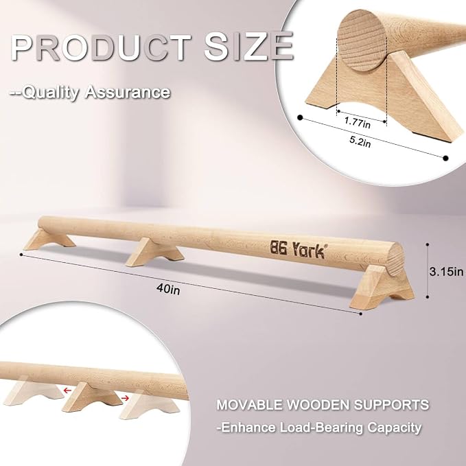 86 York 40-Inch Beech Wood Balance Beam for Home - Improve Balance, Flexibility, and Foot Strength for All Ages, Perfect for Plantar Fasciitis Relief and Physical Therapy