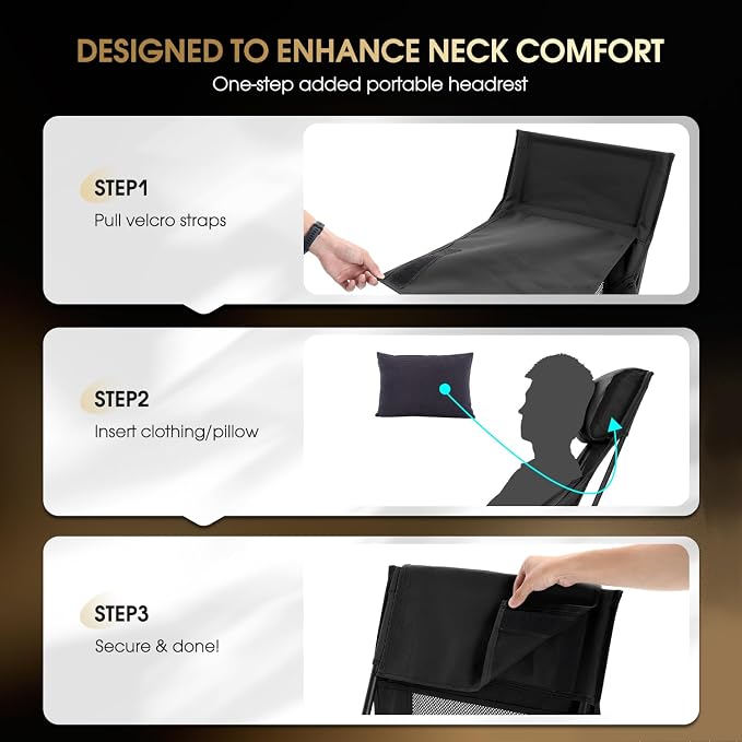 MOON LENCE High Back Folding Camping Chair, 330lbs Portable Compact Chair with Wide Seat & Ergonomic Back Support (Black)