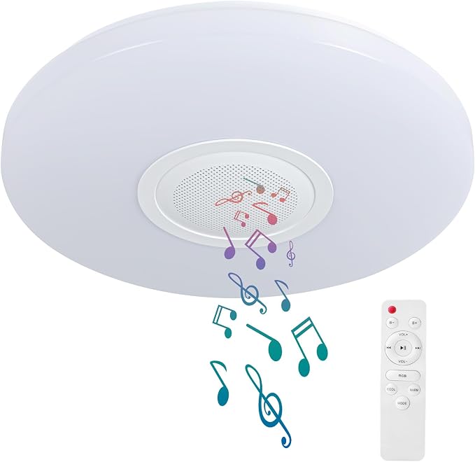 LED Ceiling Light Fixture,with Bluetooth Speaker,15.15 Inch 40W, 2700K-6500K Dimmable Music Lamp,RGB Color Changing Light with Remote Control,for bedrooms, Living Rooms,-ASALL001-40
