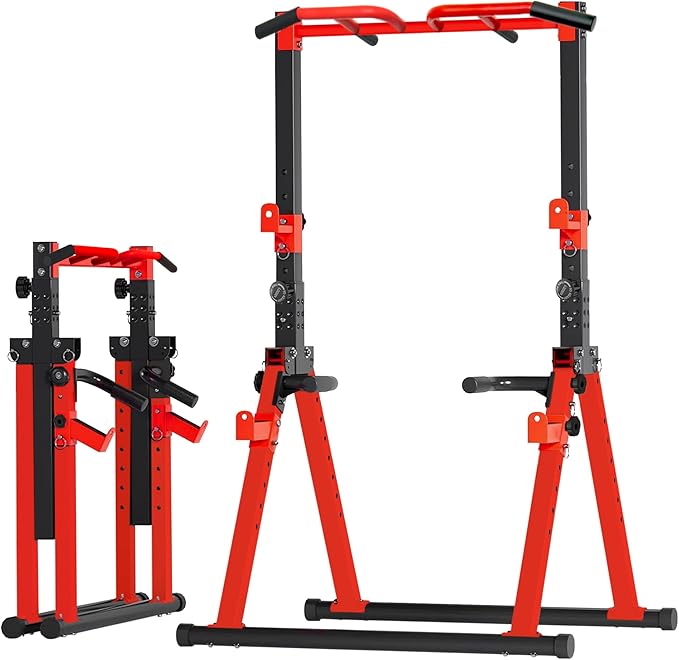 Foldable Power Tower Pull Up Bar Station, Multi-function Stable Pull Up Dip Station for Home Gym Strength Training Equipment