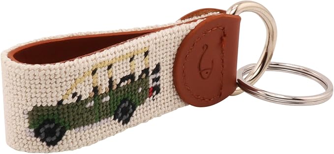 Leather Hand-Stitched Needlepoint Key Fob or Key Chain