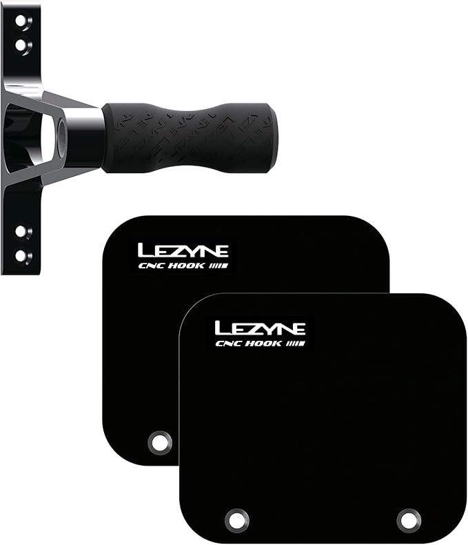 LEZYNE CNC Alloy Wheel Hook | Versatile Durable Aluminum Bicycle Wall Mount with 2 Tire Plates | Holds Up to 70lbs | Vertical 3-Piece Storage System, Mounting Hardware Included | bike-racks