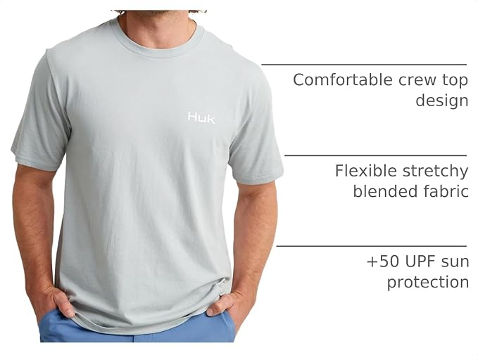 HUK Mens Performance Fishing Logo Tee, Short Sleeve T-Shirt for Men