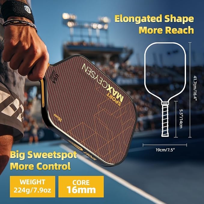 Pickleball Paddles Carbon Fiber Single Paddle USAPA Approved 16MM High Performance Lightweight Racket with Wide Face Long Grip for Men Women Beginner Starters Black Orange