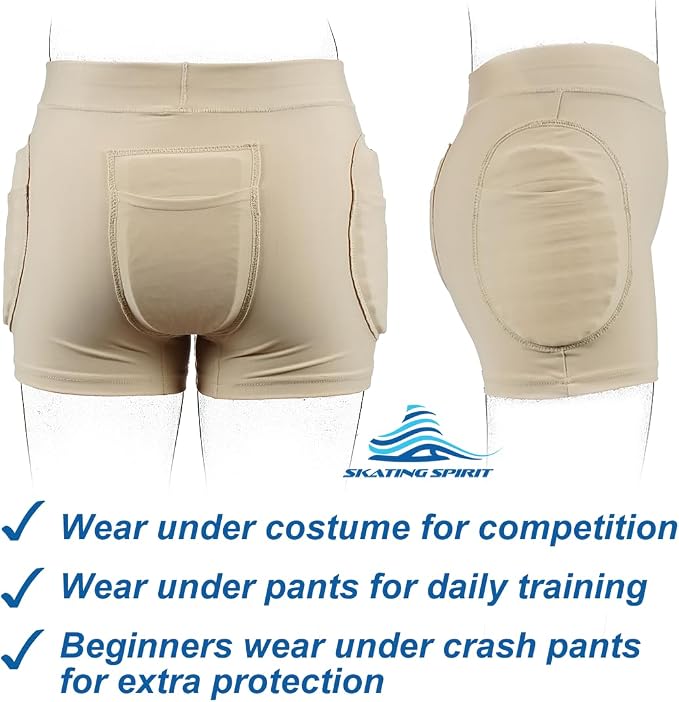 SkatingSpirit Slim Padded Figure Skating Shorts, Hip Tailbone Gel Pad Protective Underwear