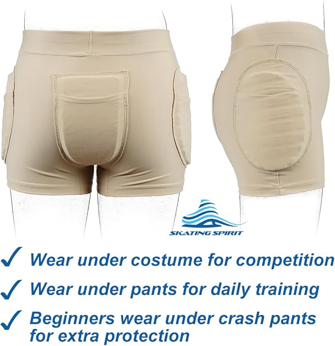 SkatingSpirit Slim Padded Figure Skating Shorts, Hip Tailbone Gel Pad Protective Underwear