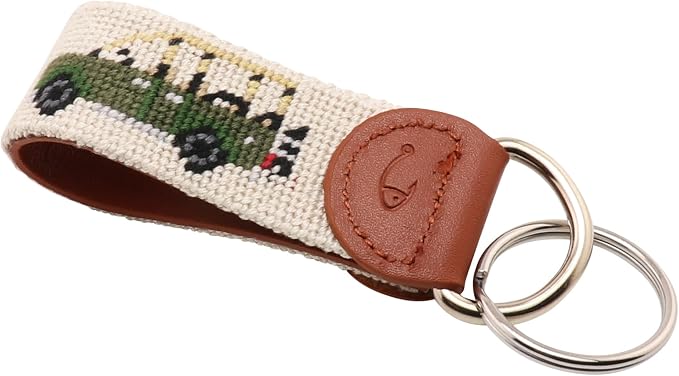 Leather Hand-Stitched Needlepoint Key Fob or Key Chain