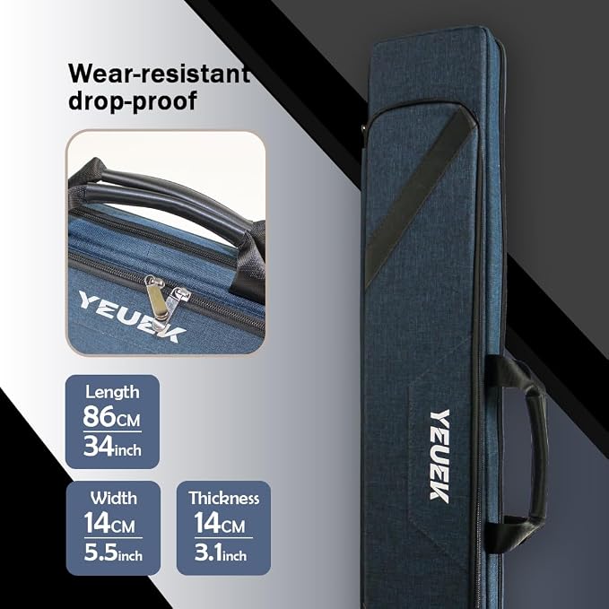 Pool Cue Case 3x4,Pool Stick Case 3 Sticks with Accessory Zipper Pockets,Cue Stick Case with Shoulder Strap Handle,Billiard Pool Cue Carrying Case with Large Front Accessory Pocket