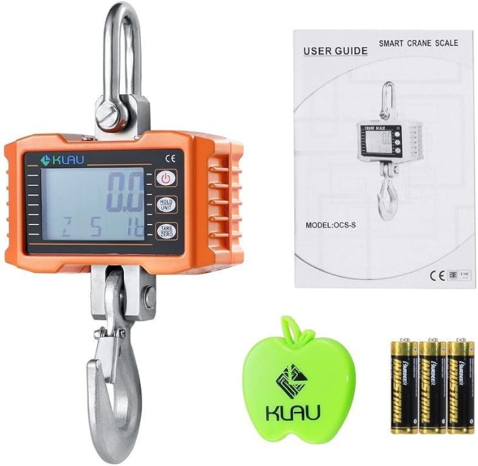 Klau Digital Industrial Heavy Duty Crane Scale, Orange, 1000 kg 2000 lb | Smart Measuring Tool, For Farm Factory