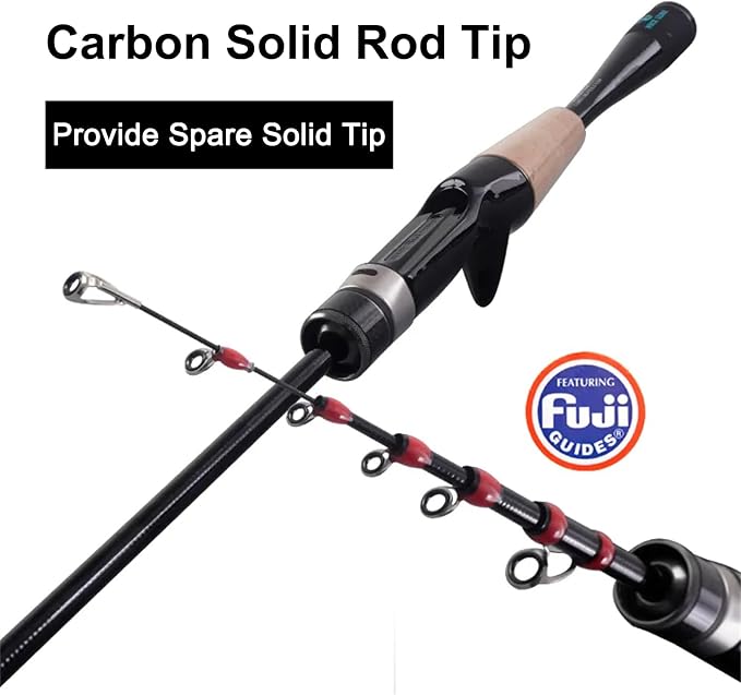 PURELURE Telescopic Fishing Rod Ultralight/Light, Portable Travel Rod 5'9'' | Carbon Fiber Rod Spinning & Casting, FUJI Alconite Ring and Reel Seat, One-Piece Mixed Carbon/4A Cork Handle, Spare Solid Tip
