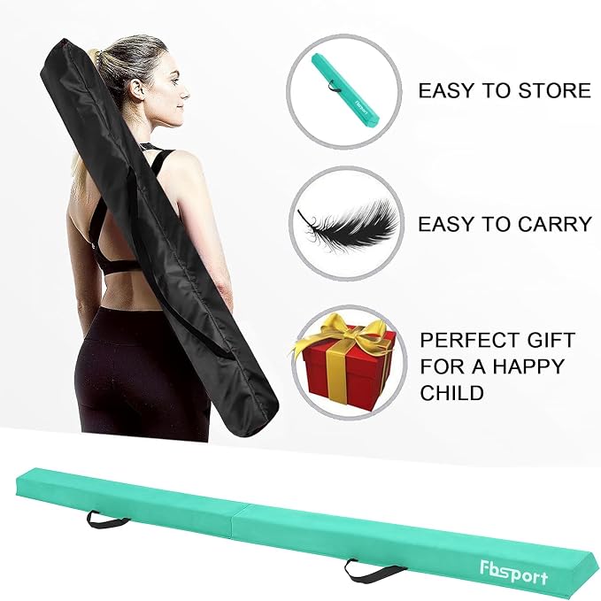 FBSPORT 8ft/9ft/9.5ft Balance Beam Folding Gymnastics Beam Foam Balance Floor Beam Equipment for Kids Adults, Suede Cover Anti Slip Base with Carry Bag for Home School Gym Training
