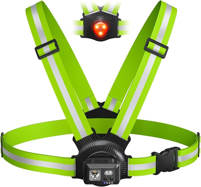 Acso Running Lights for Runners, 500 Lumens Running Light with 360°Reflective Vest, 45° Adjustable,IPX5 Waterproof Rechargeable Light Up Gear for Night Walking/Cycling/Jogging/Hiking