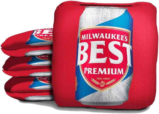 Slick Woody's Official Brand Beer + American Flag Cornhole Bags – Resin-Filled Tournament Performance with Dual Sided Professional Use Fabric- Set of 4