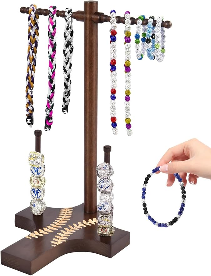 Wooden Jewelry Towers Baseball or Softball Drip Necklace Organizer Holder, Championship Ring Display Holder, Baseball or Softball Ring Display Holder Display, Gifts for Kids or Friends