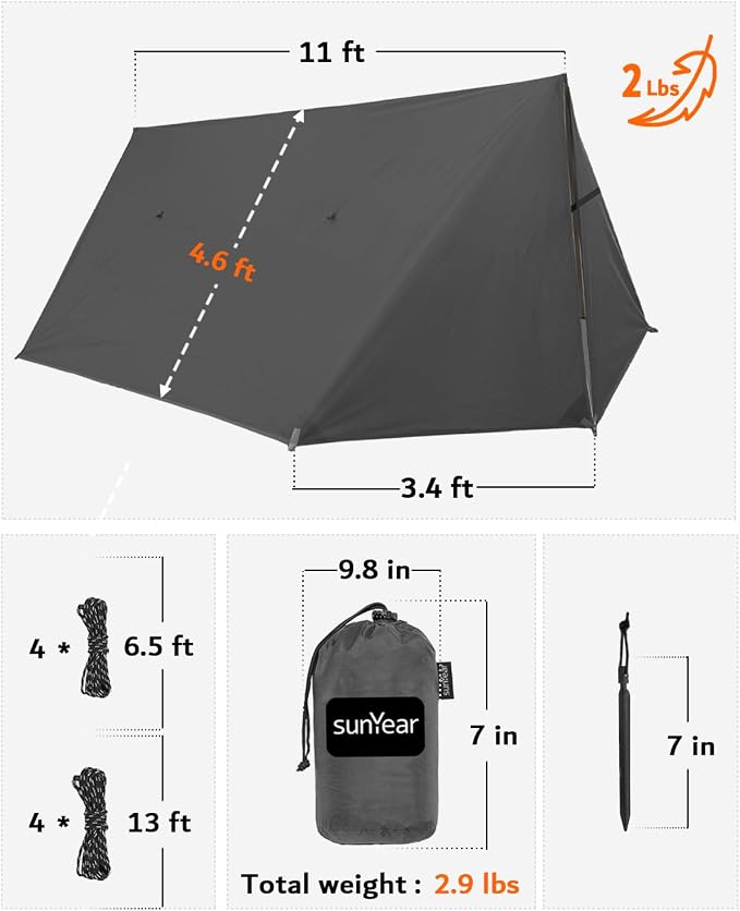 Sunyear Camping Hammock with Net and Hammock Tent Rain Fly Bundle - Perfect for Hiking, Backpacking, Outdoor Sleeping and Camping Survival