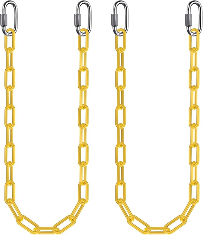 2Pcs 40" Heavy Duty Hanging Chains with Carabiners 1000 LBs Capacity Swing Chain Extension with Hooks Hammock Chains Yellow Coated Chain for Hanging Chair, Punching Bags, Swing Chair, Egg Chairs
