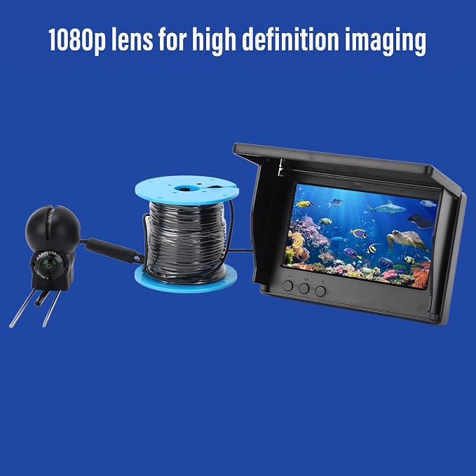 1080P Underwater Fishing Camera with 195° Wide Angle Lens, 4.3in Screen, Ultra Bright Sunshade, Portable Fish Finder for Ice Fishing