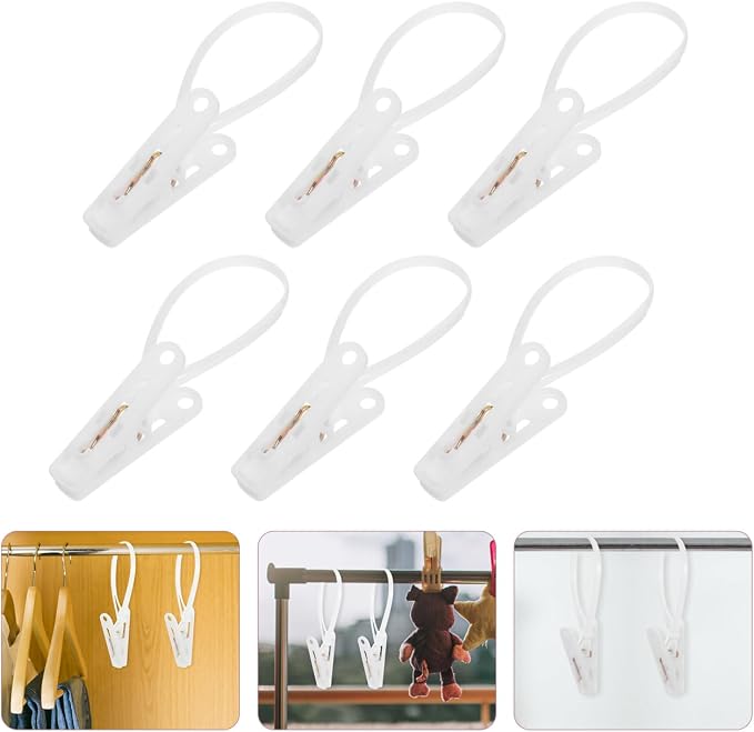 Unomor 60Pcs Windproof Clothes Clips with Rope Hook Heavy Duty Clothes Pins for Hanging Socks Towels Underwear Portable Drying Clips for Home Travel Outdoor Use 4.72In