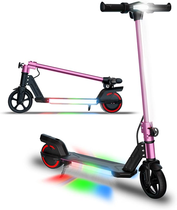 Foldable Electric Scooter for Kids, with Bright Front LED Lights,Shining Pedal, LED Display, Dual Brakes 150W Motor Kids Electric Scooter, UL2272 Certified