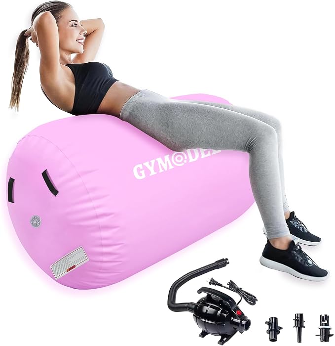 Air Roller Gymnastics Barrel Inflatable Tumbling Roller Air Mat, Air Barrel Gymnastics Tumble Track Mat with Pump for Backhandspring/Training Cheerleading/Yoga/Home and Outdoor Use