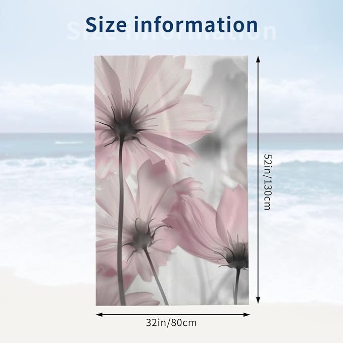 Abstract Pink Floral Beach Towel, 32x52in Microfiber Quick Dry Blossom Flower Bath Towels, Soft Lightweight Oversized Sand Free, for Travel Pool Swimming Gym Decor, Gifts