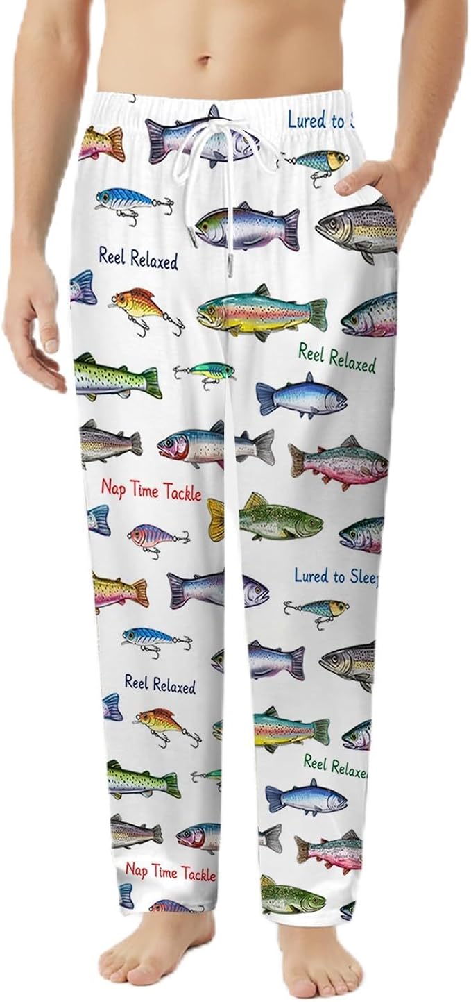 GNEW Fish Pajama Pants – Funny Fishing Lover Sleepwear, Cozy Unisex Lounge Pants Gift for Men Women